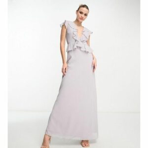 TFNC Tall - Bridesmaid - Langes Chiffon-Brautjungfernkleid in Mauve mit Rüschen-Detail-Grau