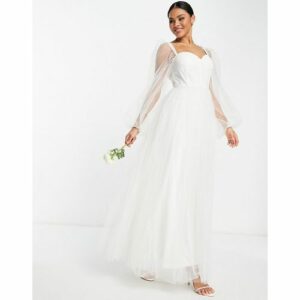 Lace & Beads - Bridal - Schwingendes Maxi-Brautkleid in Elfenbein mit Korsettdetail-Weiß