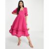 Maya - Bridesmaid - Brautjungfernkleid in leuchtendem Pink mit eckigem Ausschnitt und Puffärmeln-Lila