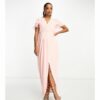 TFNC Petite - Bridesmaid - Maxi-Brautjungfernkleid aus zartrosa Chiffon mit Flatterärmeln und gewickelter Vorderseite