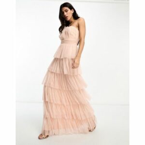 Beauut - Bridesmaid - Gestuftes Maxi-Brautjungfernkleid in Zartrosa mit One-Shoulder-Träger