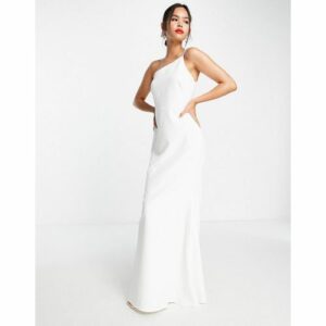 Pretty Lavish - Bridal - Maxi-Brautkleid aus Krepp in Elfenbeinweiß mit One-Shoulder-Träger