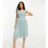 Beauut Petite - Bridal - Midi-Brautkleid aus Tüll in Nebelgrün mit Schleife am Rücken