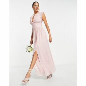 TFNC - Bridesmaids - Langes Chiffon-Brautjungfernkleid in Malve mit Spitzen-Detail-Rosa