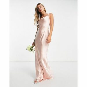 Pretty Lavish - Bridesmaid - Keisha - Langes Brautjungfernkleid aus Satin in Altrosa mit Wasserfallausschnitt