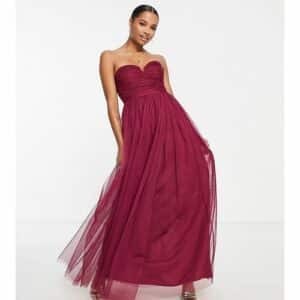 Anaya Petite - Bridesmaid - Maxi-Brautjungfernkleid in Pflaumenrot mit Herzausschnitt