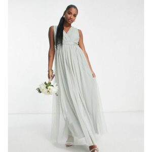 Anaya Petite - Bridesmaid - Maxi-Brautjungfernkleid in Salbeigrün mit V-Ausschnitt und gerüschter Taille