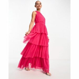 Y.A.S - Bridesmaid - Maxi-Brautjungfernkleid aus Tüll in leuchtendem Rosa mit One-Shoulder-Träger