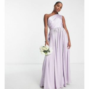 Anaya Petite - Bridesmaid - Satin-Brautjungfernkleid in Flieder mit One-Shoulder-Träger und hohem Schlitz-Lila