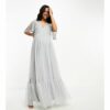 Beauut Maternity - Bridesmaid - Maxi-Brautjungfernkleid aus hellgrauem Tüll mit Flatterärmeln