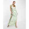 Topshop - Maxi-Brautjungfernkleid in Salbeigrün mit Rüschen und Schößchen - LGREEN