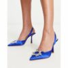 London Rebel - Verzierte Brautschuhe aus blauem Satin mit Fersenriemen und Absatz