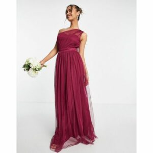 Anaya With Love - Bridesmaid - Maxi-Brautjungfernkleid aus Tüll in Pflaumenrot mit One-Shoulder-Träger