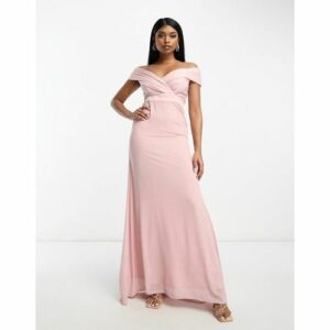 TFNC - Bridesmaids - Figurbetontes Maxi-Brautjungfernkleid in Mauve mit Carmen-Ausschnitt-Rosa