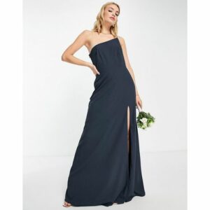 Maya - Bridesmaid - Brautjungfernkleid in Marineblau mit One-Shoulder-Träger und hohem Schlitz-Lila