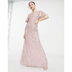 Beauut - Bridesmaid - Verziertes Maxi-Brautjungfernkleid in Rosa mit Rüschendetail