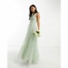ASOS DESIGN - Bridesmaid - Wadenlanges Brautjungfernkleid in Salbeigrün mit gerafftem Oberteil