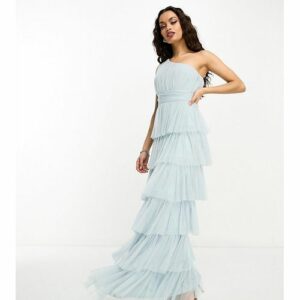 Beauut Petite - Bridesmaid - Gestuftes Maxi-Brautjungfernkleid in Eisblau mit One-Shoulder-Träger