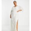 Hope & Ivy Plus - Bridal - Maxi-Brautkleid in Elfenbeinweiß mit durchgehender Stickerei-Lila