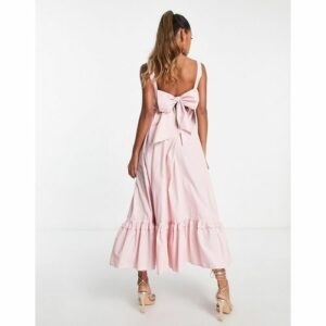 Sister Jane - Bridesmaid - Midi-Brautjungfernkleid in Babyrosa mit Schleife hinten und Stufensaum