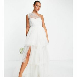 Lace & Beads - Bridal - Transparentes Maxi-Brautkleid aus Tüll in Elfenbeinweiß mit One-Shoulder-Träger