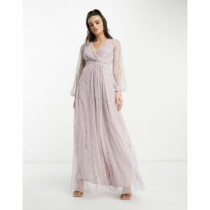 Frock and Frill - Bridesmaid - Maxi-Brautjungfernkleid in staubigem Mauve mit Paillettenverzierung und tiefem Ausschnitt-Lila