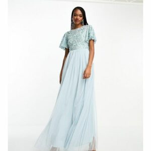 Beauut Tall - Bridesmaid - Verziertes Maxi-Brautjungfernkleid in Eisblau mit Rückenausschnitt