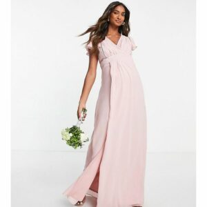 TFNC Maternity - Bridesmaid - Ariana - Brautjungfernkleid in Staubrosa mit V-Ausschnitt und Flatterärmeln-Orange