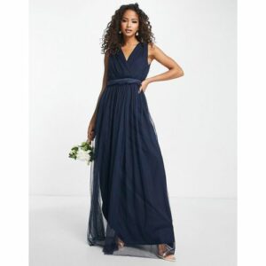 Anaya - Bridesmaid - Maxi-Brautjungfernkleid in Marineblau mit V-Ausschnitt und gerüschter Taille