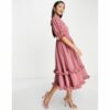 Maya - Bridesmaid - Brautjungfernkleid in Wüsten-Rosé mit eckigem Ausschnitt und Puffärmeln-Rosa