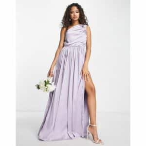 Anaya - Bridesmaid - Satin-Brautjungfernkleid in Flieder mit One-Shoulder-Träger und hohem Schlitz-Lila