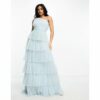 Beauut - Bridesmaid - Gestuftes Maxi-Brautjungfernkleid in Eisblau mit One-Shoulder-Träger