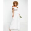 Yaura - Bridal - Brautkleid/Maxikleid mit Korsett-Teil und Wasserfallausschnitt in Elfenbeinweiß
