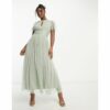 Anaya - Bridesmaid - Wadenlanges Brautjungfernkleid in Salbeigrün mit Banddetail in der Taille