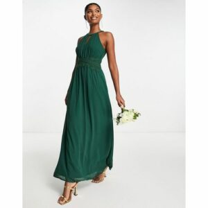 Vila - Bridesmaid - Maxi-Brautjungfernkleid in Piniengrün mit Neckholder-Träger