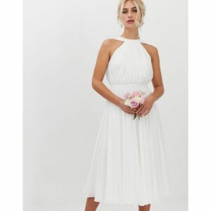 ASOS EDITION - Neckholder-Brautkleid in Midilänge mit V-Rückenausschnitt-Weiß