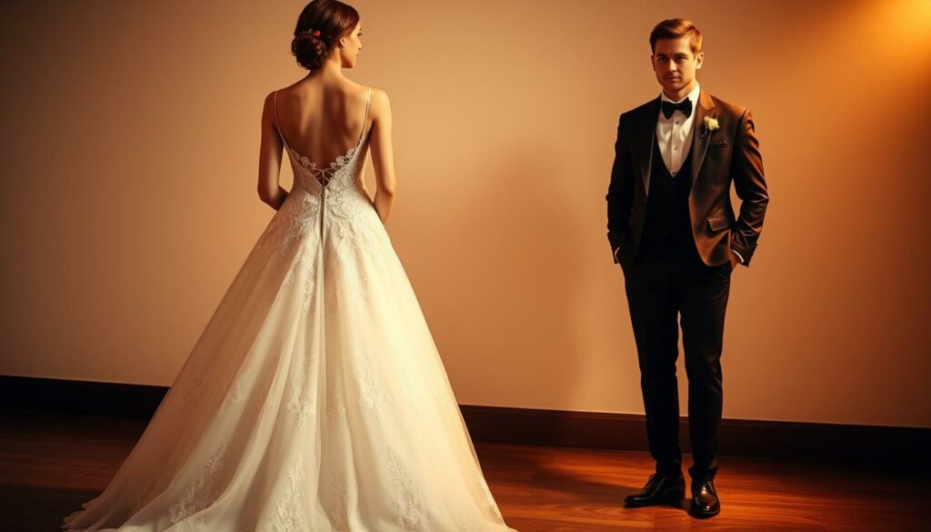 Brautkleid und Bräutigam Anzug