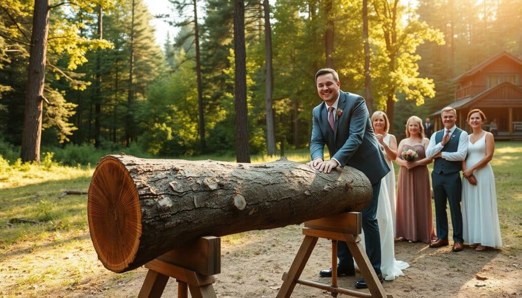 Kreative Hochzeitsideen für das Baumstammsägen